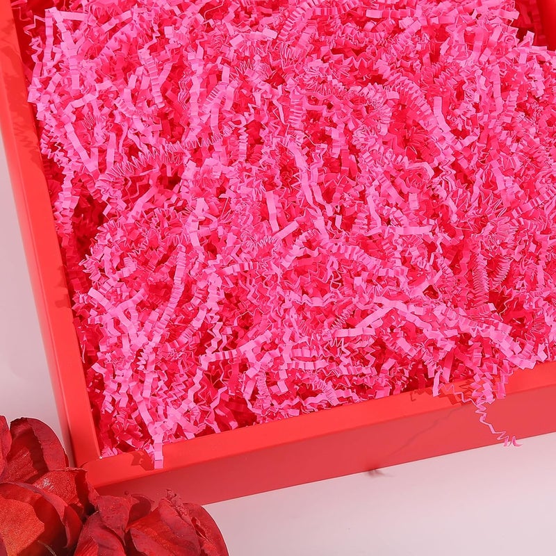 Gloreyan 1/2LB Crinkle Cut Paper Shred, Pink Raffia Paper Sherd Filler Grass for Valentine's Day Easter Gift Wrapping Basket Filling Birthdays Weddings Party Supply - Image 3